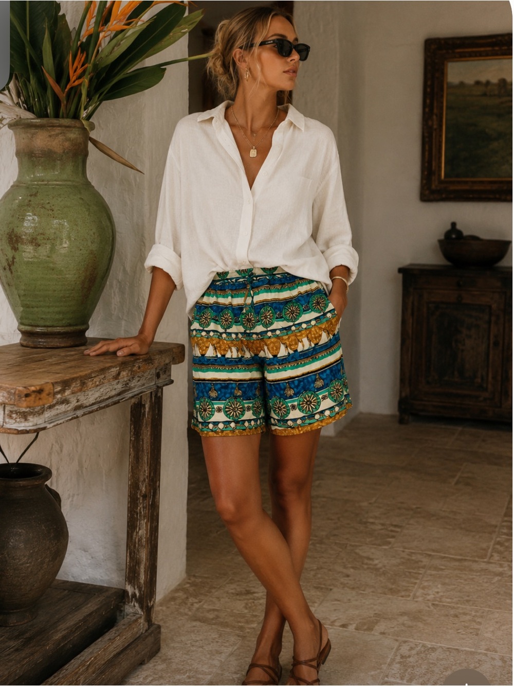 Vintage Nautical Bob Mackie 100% Silk Shorts Sz 14